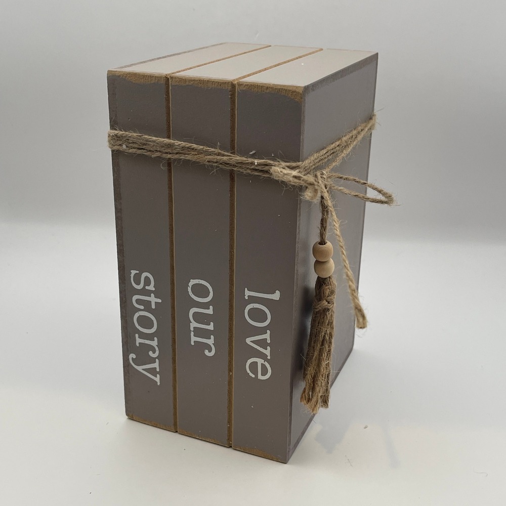 Hearthside Collection Love Our Story Wooden Book Stack Rustic Farmhouse Decor